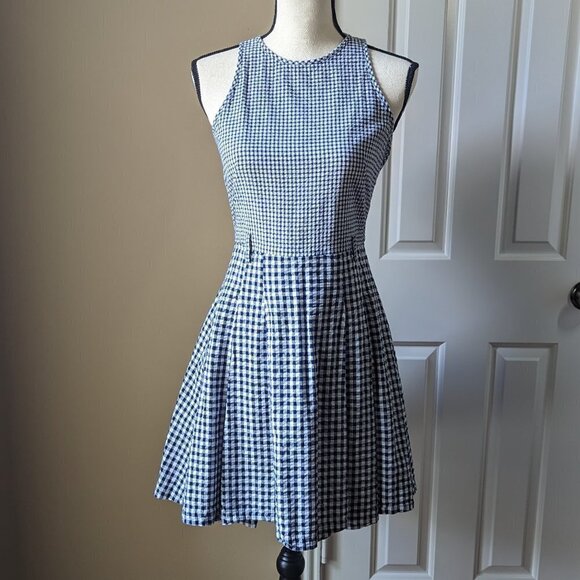 MICHAEL Michael Kors size 2 blue white gingham print sundress with belt loops - Picture 1 of 10